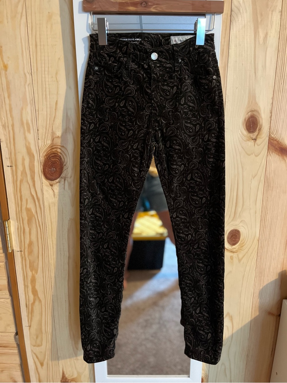 AG Anthropologie High Rise Stevie Ankle Velvet Paisley Print Pants